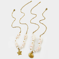 Bijoux de mode d'été Beach Vacation Acier inoxydable plaqué or 18 carats Ocean Charms Starfish Shell Pearl Pendant Necklace