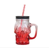 Bouteille en verre en forme de crâne 16oz 480ml Grimace Mug Bocal en verre à boire Bocal en verre avec poignée et couvercle
