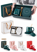 Ensemble cadeau chauffe-tasse en céramique personnalisé avec cuillère, ensemble de tasses chauffantes pour café avec couvercle, coffret cadeau pour bureau d'entreprise