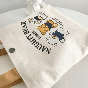 Portable Canvas Tote Bag with Bear Print Reusable Shopping <b>Handbag</b> for School and Office - Product Image 2