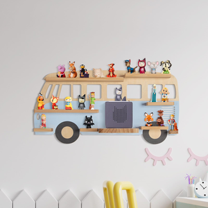 Estante de Pared de Madera con Forma de Autobús Azul, de Tres Niveles, Moderno y Sostenible, para Macetas, Exhibición Infantil, Dormitorio o Guardería - Product Image 2