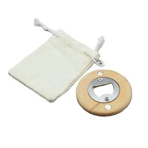 Blank DIY Round Shape Wooden Bottle Opener Coaster <b>Fridge</b> Decoration Magnet Beer Bottle Opener with Bag - Product Image 5