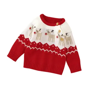 Mimixiong 2022 High Quality Boutique Baby Sweater Christmas Animal Knitted Baby Sweater Long Sleeve Baby Pullover