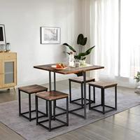 Ensemble de table à manger 5 pièces, ensemble de salle à manger pour 4 avec tabourets carrés, petit ensemble de table de cuisine avec cadre en métal