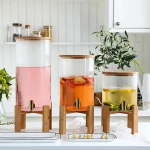 7L Hohe Borosilikatglas Wasser Trinken Dispenser mit Holz Tippen und Auslauf