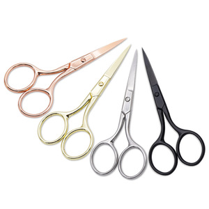 Stainless Steel Eyebrow Trimmer Scissors Straight Pointed Tip Home Use Rose Gold Black Silver Gold Plated - Product Image 1