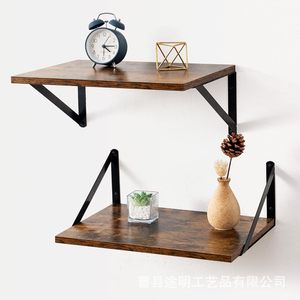 Estante de Pared de Madera de Hierro, Color Quemado, Rectangular, Multiusos, Duradero, para Almacenamiento en el Hogar - Product Image 1