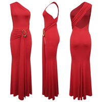 Robe longue unie à une épaule pour femme, 3 couleurs, avec liens, grande taille S-2XL