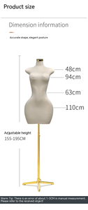 Mannequin BBL pour femme, forme de robe, en PU, grande <span class=keywords><strong>taille</strong></span>, demi-corps, mannequin courbé, torse féminin, support à roulettes dorées - Product Image 3