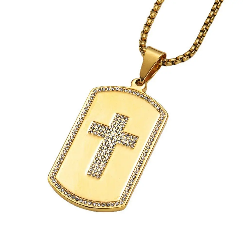 Fashion Diamond Military Badge Cross Pendants Necklaces For Women Men Gifts CL401