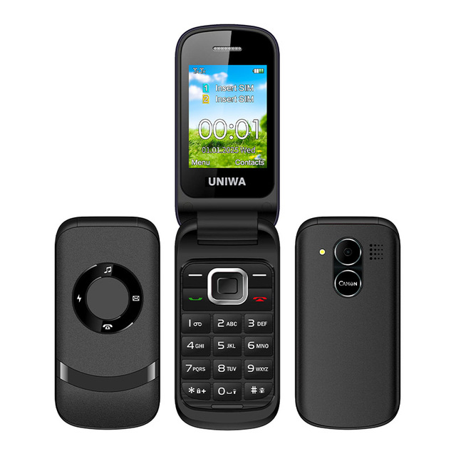 UNIWA F6M Classic Flip Phone 2.4 Inch QWERTY Keyboard Keypad Dual SIM Camera Multi-function LED Indicator USB Type-C