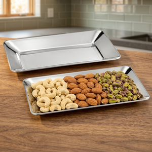 Plateau de service rectangulaire en acier inoxydable, métal poli, durable, compatible lave-vaisselle, contact alimentaire, usage résidentiel - Product Image 6
