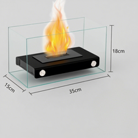 Brasero de table rectangulaire en métal noir créatif en acier inoxydable avec dessus en verre et pierres décoratives