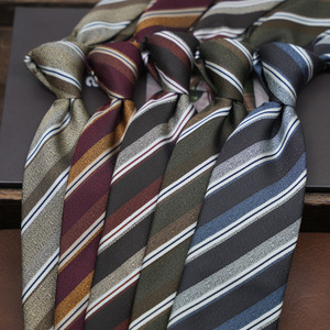 Men's Business Classic Vintage Brown <strong>Red</strong> Navy BlueSilk Striped Neck <strong>Ties</strong> Men - Product Image 1