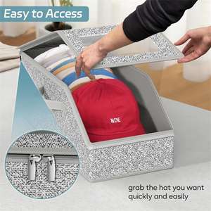 大型スタッカブル帽子収納ボックス（野球帽用）、透明窓と防塵ジッパー付き、卸売業者向けOEM/ODM - Product Image 3
