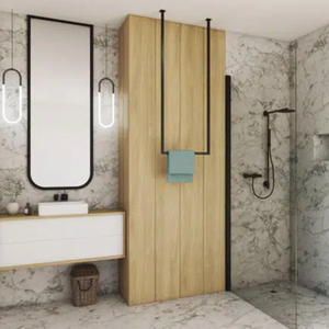 Moderno e semplice tipo in piedi in metallo portasciugamani in ferro nero appendiabiti <span class=keywords><strong>da</strong></span> bagno con stoccaggio facile installazione - Product Image 5