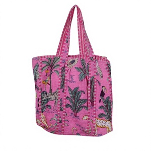 Sac fourre-tout matelassé rayé 100 % coton fait main indien pour femme, grande taille, avec longues poignées, idéal pour les voyages, le shopping, le bureau, l'usage quotidien, les fêtes et les expositions - Product Image 1