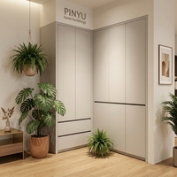 Armoire de chambre verticale en composite mat rainuré, placard mural intégral avec compartiment de rangement creux encastré et miroir