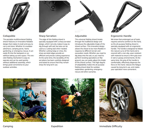 أفضل مجرفة تخييم محمولة متعددة الوظائف قابلة للطي من AMBITION، مصنوعة من الفولاذ الكربوني مع مقبض ثلاثي الطي، أداة متعددة الاستخدامات - Product Image 5