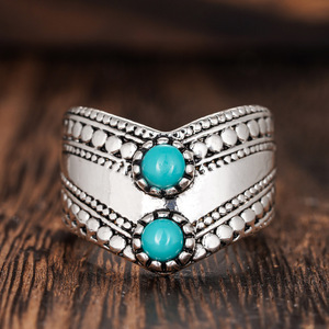 Anello Geometrico Vintage Effetto Turchese, Stile Minimalista Boho, Gioielli da Donna - Product Image 6