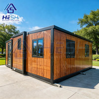 Casa Contenedor Moderna HESHI, Oficina Rectangular con Paneles de Madera, Marco Negro, Casa Modular Prefabricada