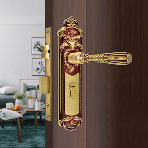 Cerradura de Puerta de Latón Macizo Estilo <span class=keywords><strong>Real</strong></span> Europeo, Exquisita Cerradura de Embutir de Cobre Rojo Antiguo Tallada para Puerta de Entrada de Villa de Madera - Product Image 1