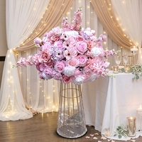 Boule de fleurs en soie rose, arche de roses brodées, décoration de table, fleurs artificielles modernes, scène de mariage