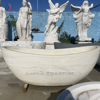 QUYANG Style occidental luxe salle de douche décoration pierre naturelle baignoire sculpté à la main marbre texturé baignoires intérieures