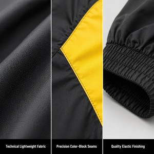 Ensemble de survêtement sportif pour homme 2 pièces en nylon léger coupe-vent avec col montant zippé et passepoil contrastant à blocs de couleur personnalisés - Product Image 4