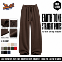 Pantalon de survêtement en molleton épais 445G, teint uni, anti-boulochage, coupe droite, taille élastique avec cordon de serrage, tons terre, style streetwear, OEM