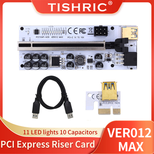Tishric GPU pcie/ <span class=keywords><strong>PCI</strong></span>-E Riser VER012 Max PLUS Card <span class=keywords><strong>PCI</strong></span> E <span class=keywords><strong>X16</strong></span> <span class=keywords><strong>PCI</strong></span> <span class=keywords><strong>Express</strong></span> 6Pin TO SATA 1X 16X USB3.0 <span class=keywords><strong>Extender</strong></span> LED - Product Image 2