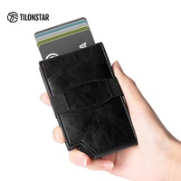 TILONSTAR TVC513 dompet penyimpan kartu pria, pemegang kartu aluminium kulit Pop Up Rfid dengan pita elastis