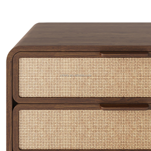 Lit plateforme en rotin tressé FERLY avec table de chevet en rotin à 3 tiroirs assortie, ensemble de meubles de chambre à coucher au profil bas Wabi-Sabi - Product Image 5
