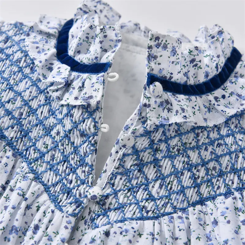 卸売夏の花高級刺Embroidery女の赤ちゃん服子供ハンドスモック子供服スモックドレス女の子用ドレス