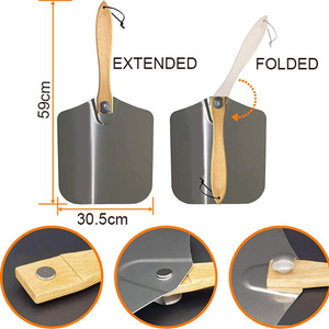 Pala de Metal antiadherente para hornear, cortador de pala de Pizza, con mango de madera plegable, para el hogar de Vietnam - Product Image 2