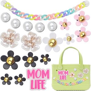 Bogg Bag Charms <b>Accessories</b> Set with Pearls Flowers Chain Decorative Bogg Bag for Women Girls Rubber <b>Beach</b> Tote Bag Insert Charm - Product Image 1
