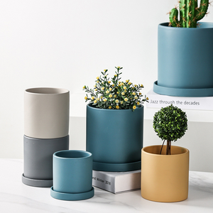 <span class=keywords><strong>Maceta</strong></span> de Cerámica Morandi Mate con Bandeja, <span class=keywords><strong>Maceta</strong></span> Cilíndrica Grande para Plantas Verdes Suculentas de Interior, Decoración del Hogar - Product Image 1