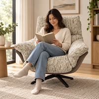 Fauteuil pivotant moderne en cuir écologique et tissu, avec structure en fer et plumes, pour salon ou hôtel