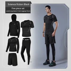 Fitness Wear Homens Sportswear 5 Peças Workout Ginásio Conjuntos Homens Compressão Personalizado Ginásio Conjunto De Cinco Peças