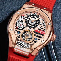 Montre-bracelet pour homme HANBORO entièrement automatique, étanche, lumineuse, tendance, mécanique, avec bracelet en silicone et cadran en verre