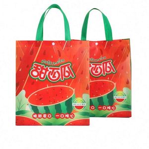Sac publicitaire en non-tissé laminé PP épaissi pour fruits, légumes et emballages de pastèques, motif lettres, idéal pour les boutiques - Product Image 1
