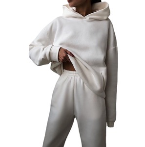 Haute qualité hiver 2 pièces en gros sweats unisexe sweats à capuche unis filles sweats à capuche et sweats femmes à capuche et pantalon <span class=keywords><strong>ensemble</strong></span> - Product Image 3
