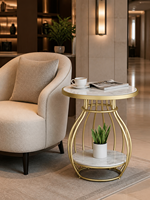 Table d'appoint moderne en pierre frittée, base en fer courbé couleur or champagne, étagère de rangement inférieure, mobilier de salon, directement de l'usine