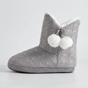 Woman Women Women's Ladies Winter Warm Cable <strong>Knitted</strong> Indoor Floor Room Fluffy Sherpa Lined Non-slip Home <strong>Slippers</strong> Booties <strong>Boots</strong> - Product Image 2