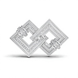 Aarinya Aurelia - Broche de Diamantes Geométricos Cultivados en Laboratorio, Plata 925, Diseño Entrelazado de Cuadrados con Pavé de Diamantes - Product Image 1
