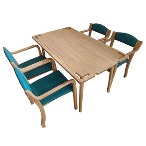 Solid Wood Dining <b>Table</b> And Chairs Set Rubberwood With Green Cloth Upholstery For Senior Living Spaces - Product Image 5