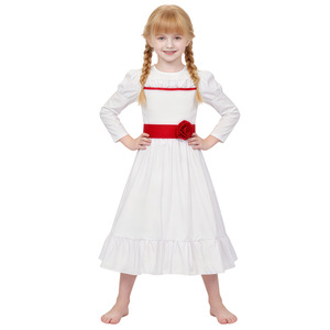 Vestido de cosplay de Mango Girls Annabelle, disfraz blanco de manga larga con cinturón rojo - Product Image 1