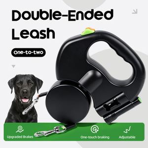 Laisse rétractable double pour chien, automatique, extensible, avec lumière LED, coupleur 360°, robuste, réglable, en tissu solide - Product Image 1