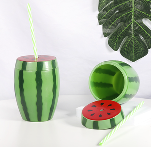 Taza de plástico con forma de sandía con pajita, taza de té de la leche bonita, botella de agua portátil para jugo, botellas recargables de 400ML y 650ML - Product Image 3