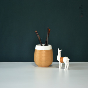 Bamboo Woven Porcelain <b>Teacup</b> Traditional Chinese Style Round Cup For Travel And Gift ZB 014 - Product Image 3